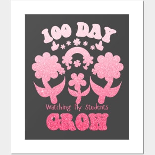 Happy 100th Day Of School,100th day of brighter, 100 days wiser, 100 days sharper, groovy retro leopard Posters and Art